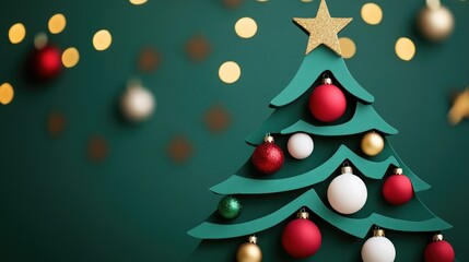 Obraz premium Festive Christmas Tree Card on Green Background