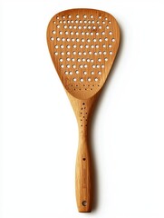 Wooden slotted spoon, kitchen utensil, cooking tool, white background, food preparation (4)