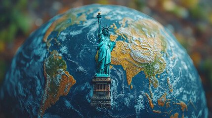 Obraz premium Iconic Landmarks Rise From Detailed Globe Showcasing World Heritage and Cultural Significance