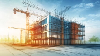 Obraz premium Building construction plan facades with machinery architectural sketch .Vector illustration