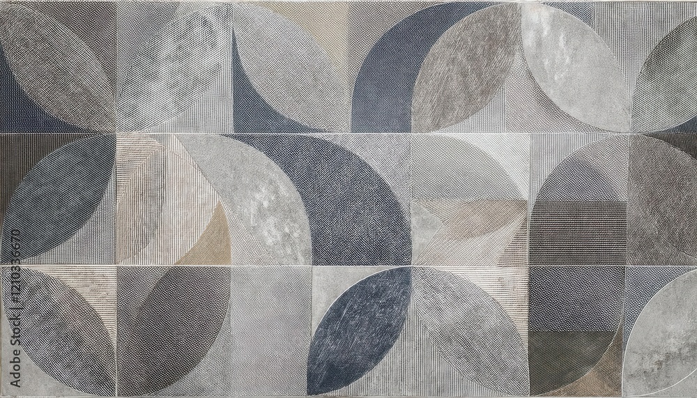 Aufkleber abstract geometric pattern of overlapping arcs in earthy tones with textured pixelated effect, perfect for modern interior design or wall art

