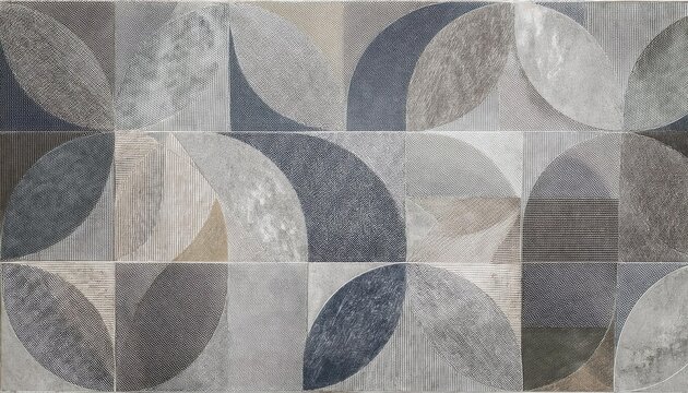 abstract geometric pattern of overlapping arcs in earthy tones with textured pixelated effect, perfect for modern interior design or wall art

