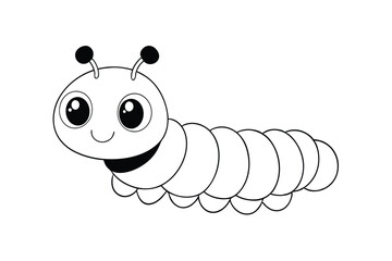 Cute kawaii caterpillar cartoon character coloring page vector illustration