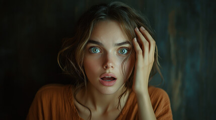 Wonder and surprise captured in a moment as a woman listens intently to something extraordinary, highlighting her curiosity and shock