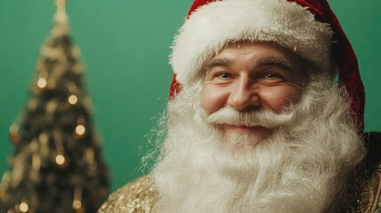 Jovial Santa Claus with Christmas Trees