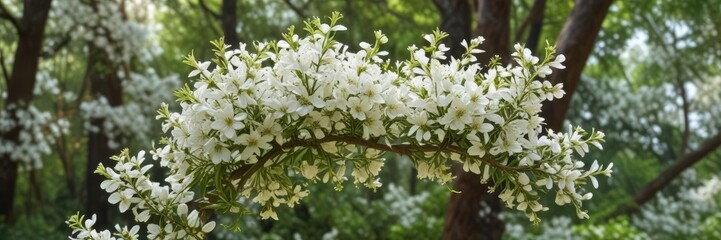 Fototapeta premium Aromatic white blooms on a Wampee tree in the forest , flowers, petals, fragrant