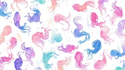 Fototapeta premium Abstract seamless pattern with watercolor drawing in doodle style. Vector illustration 