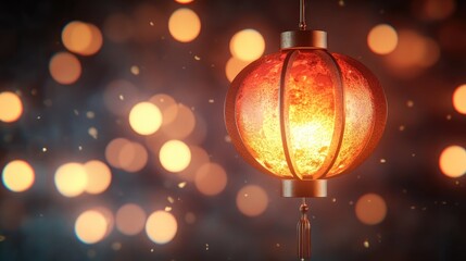 Obraz premium Glowing Chinese Lantern Festive Lights Bokeh Background