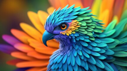 Fototapeta premium Colorful and Vibrant Fantasy Bird with Feathered Display