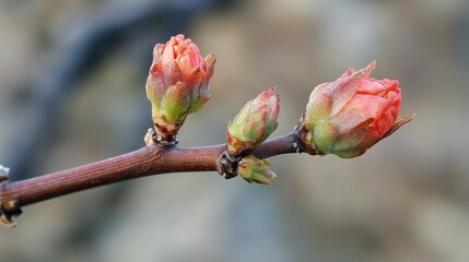 New grape buds and leaves emerging on a vine, representing spring growth and renewal in the wine-growing process.