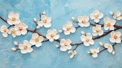 Panoramic view of delicate apricot blossoms against a bright blue background, symbolizing spring's arrival with ample copy space. -