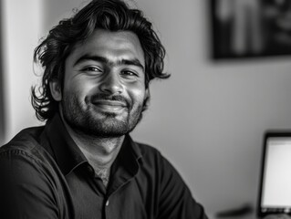 Fototapeta premium Smiling Man at Desk