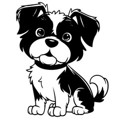 cute dog black and white illustration 