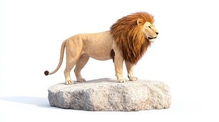 Obraz premium Realistic Lion Standing Proudly on Rock with a Majestic Mane