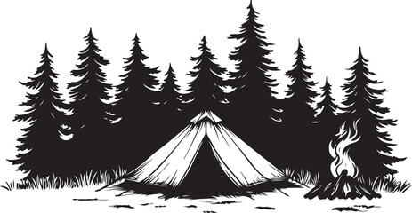 Camping silhouette element, Camping vector illustration design.