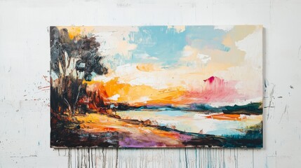 Abstract impressionism. Landscape. Modern painting.  Hand-drawn illustration. 