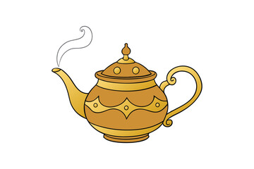 Ornate teapot with steam escaping vector art illustration