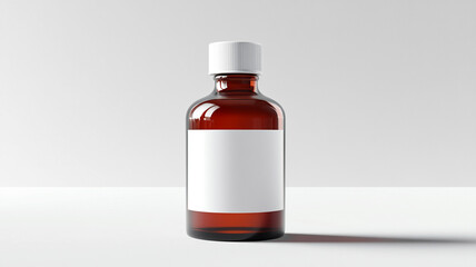Fototapeta premium Amber glass dropper bottle mockup with a blank white label isolated on white background.