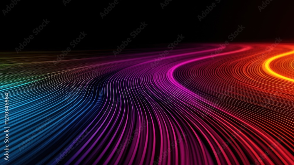 Poster A vibrant, flowing pattern of colorful lines on a dark background, evoking a sense of movement and energy.