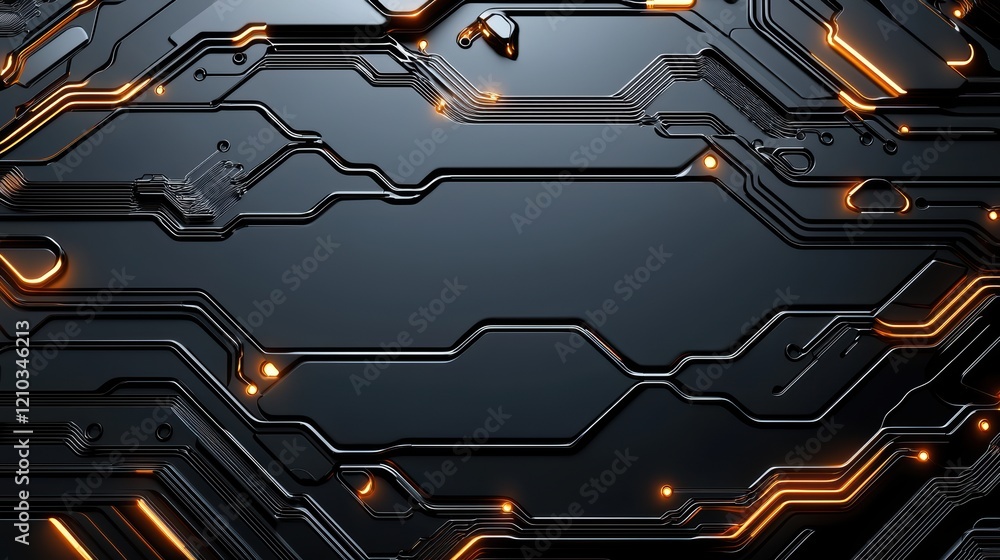 Fototapete A sleek, modern circuit board background with glowing lines and a dark surface, emphasizing technology and innovation.