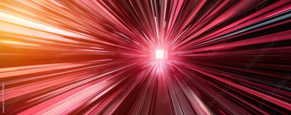 Poster a vibrant burst of light radiates outward, creating a dynamic visual effect with streaks of red and 