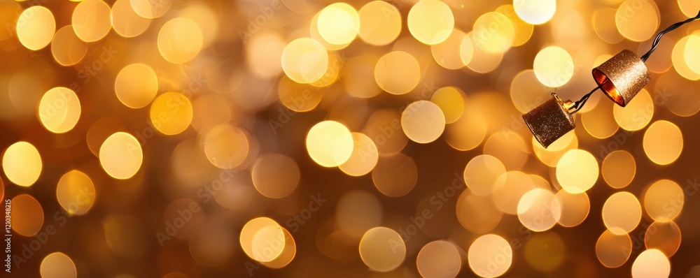 Poster a shimmering background of golden bokeh lights, creating a warm and festive atmosphere, with a hint 