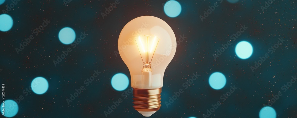Poster a glowing light bulb shines against a backdrop of soft blue bokeh lights, creating a warm and inviti