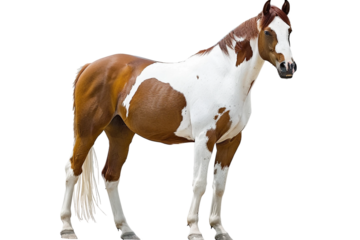 Strong Pinto Horse Standing Isolated on Transparent Background