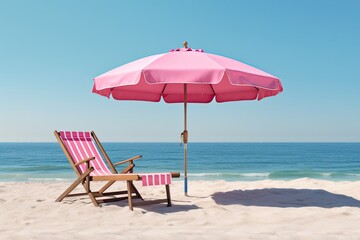 Relax in Style: Pink Beach Chair with Umbrella and Pool View - the Perfect Coastal Travel Companion