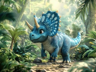 Adorable Animated Blue Dinosaur Character