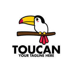Toucan Bird on Branch Cartoon Logo Template