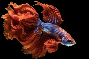 Fototapeta premium Siamese Fighting Fish on Black Background. Aggressive Animal in Aquarium for Design, Art or Nature Concept.
