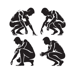 Abstract set of crouching man silhouette - man crouching vector set - man crouching illustrations set
