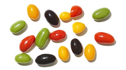 Caponata with colorful eggplant, olives, and tomatoes served on a white background