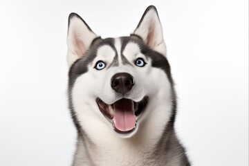 Smiling Siberian Husky Dog Portrait with Tongue Out - Funny and Cute Canine Isolated on White Background with Copy Space