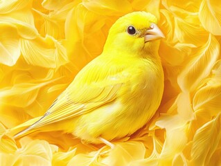 Vibrant Yellow Canary Amidst Yellow Confetti