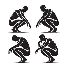 High-quality set of crouching man silhouette - man crouching vector set - man crouching illustrations set
