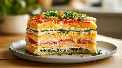 Layered Vegetable Cake Slice - Colorful Culinary Delight