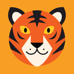 Tiger Head Vector Art Illustration - Tiger Head Logo and Icon Flat Design