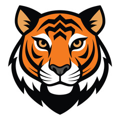 Tiger Head Vector Art Illustration - Tiger Head Logo and Icon Flat Design