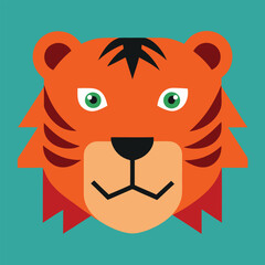 Tiger Head Vector Art Illustration - Tiger Head Logo and Icon Flat Design