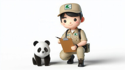 Wildlife conservation event panda care in nature cartoon style kid-friendly perspective