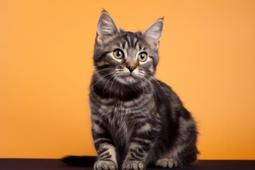 Obraz premium Portrait of a cute american bobtail cat on solid color backdrop