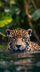 Jaguar Swimming in Water