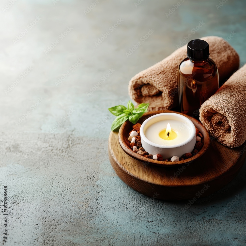 Poster stress relief techniques in a tranquil spa setting with soft candle light calming imagery and relaxi