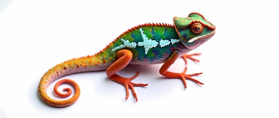 Obraz premium vibrant colors chameleon on white background
