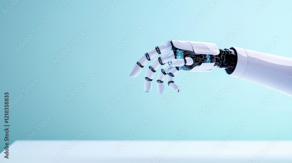 Poster ai integration robotic hand demonstration technology lab conceptual image futuristic environment clo