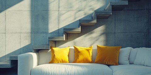 Contemporary Living Room with Staircase