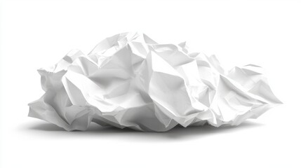 Crumpled white paper texture, realistic and highly detailed, isolated on white, subtle shadows, versatile material design, minimalistic and clean aesthetic