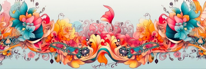 Textile Design Digital Border with Ethnic Motif. Digital Background with Intricate Illustration of Neck and Textile Design